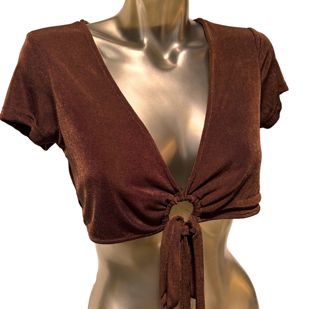 Streetwear Society Brown Tie-Front Crop Top Size Large